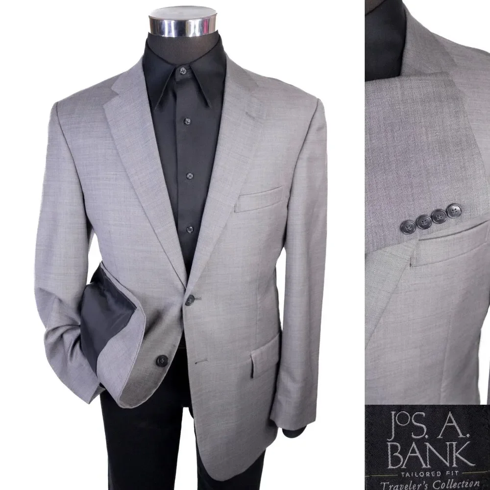 Jos. A. Bank Traveler's Blazer Sport Coat Sz 39R Wool Two Button Gray Jacket